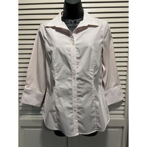 Talbots‎ 3/4 Sleeve White/Pink Striped Button Up Size 8 Collar Cuffs